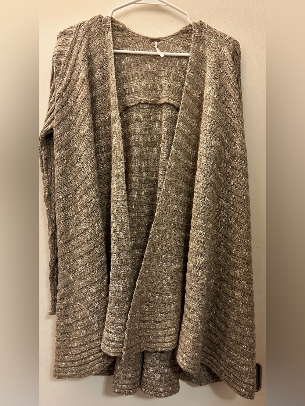Free People Open-Front Waterfall Cardigan in Heather Taupe Fall Cold